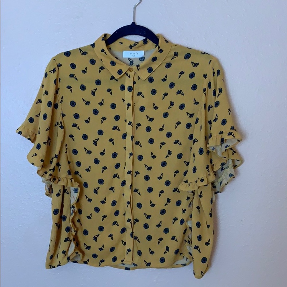 Eloise Mustard Colored Floral Print Top